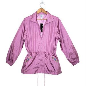 Blair NWT Retro Metallic Lilac Floral Embroidered Windbreaker